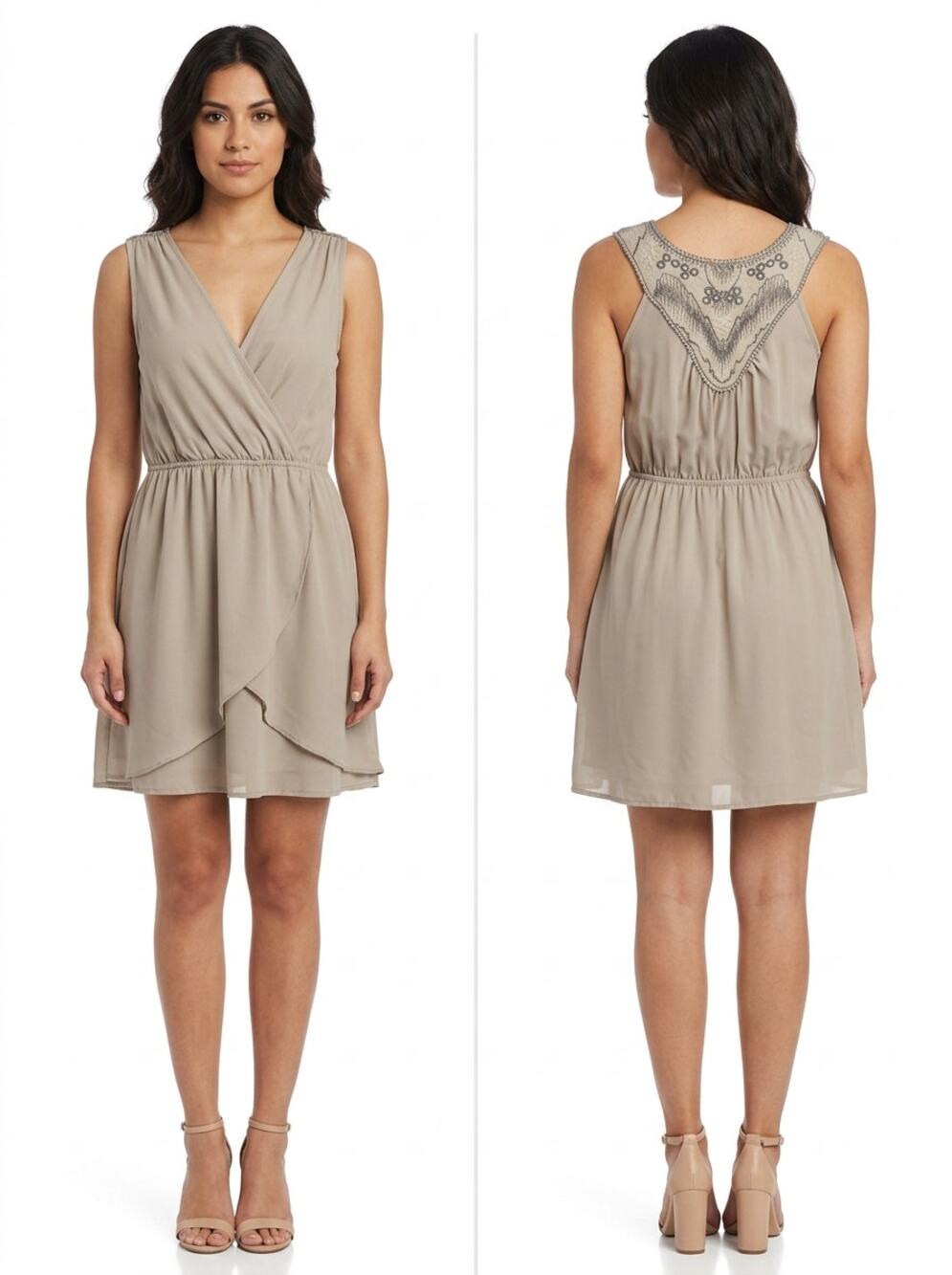 NWT Hello Miss Made in USA Wrap Mini Chiffon Embroidered Dress Women Size S